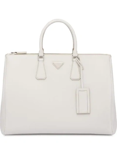 Prada Saffiano Leather Tote Bag In White