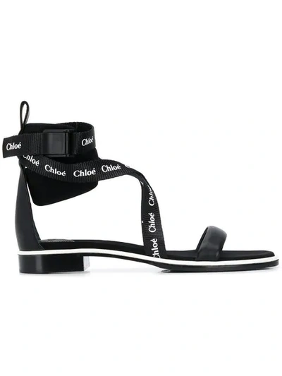 Chloé Branded Strap Sandals In Black