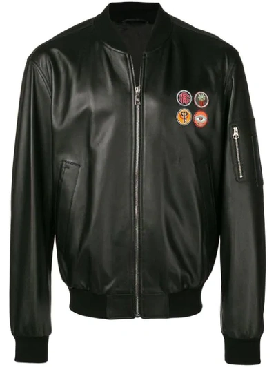 Roberto Cavalli Leather Bomber Jacket In Black
