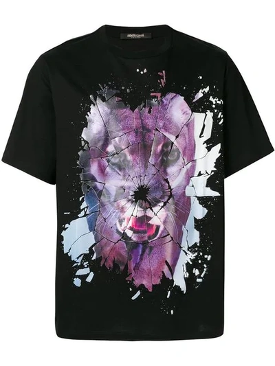 Roberto Cavalli Printed Feline T-shirt In Black