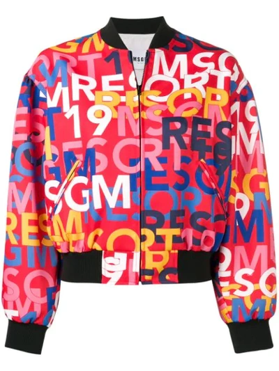 Msgm Logo Bomber Jacket In Red