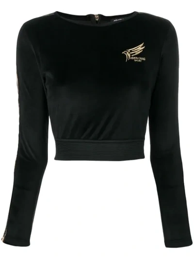 Roberto Cavalli Cropped Logo Sweatshirt In Black