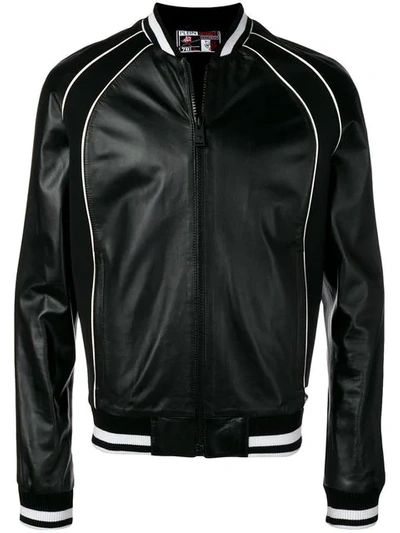 Plein Sport Leather Bomber Jacket In Black