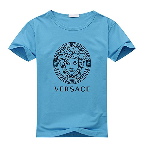 Versace Logo Men's Casual Crew Neck Cotton T Shirt In Large,sky Blue ...