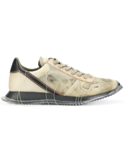 Rick Owens Distressed Stitch Low-top Leather Trainers In Neutrals