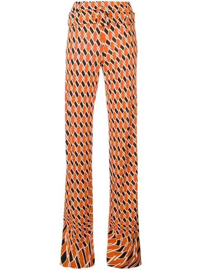 Prada Printed Flared Trousers In Orange