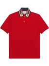 Gucci Cotton Polo With Web And Feline Head In Red