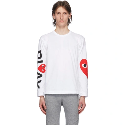 Comme Des Garçons Play Comme Des Garcons Play Long Sleeve Arm Logo & Heart Tee In White