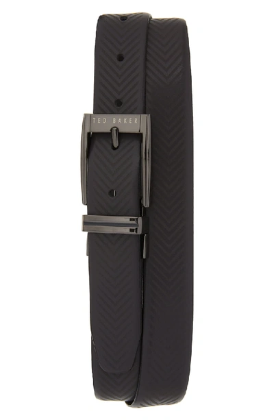 Ted Baker Hammok Herringbone Reversible Leather Belt In Navy