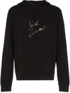 Saint Laurent Logo Print Distressed Cotton Hoodie - Black