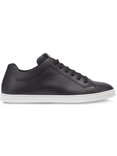 Fendi Black Leather Bag Bugs Low Top Sneakers In Black