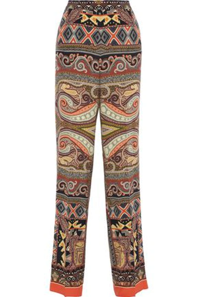 Etro Woman Printed Silk Straight-leg Pants Multicolor