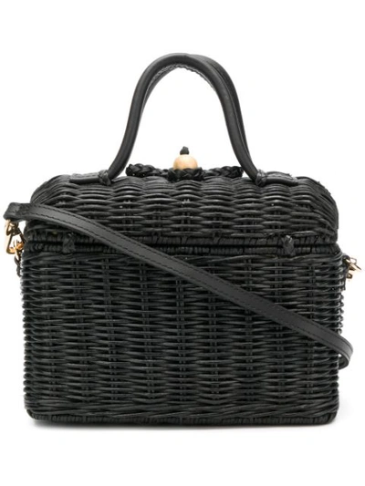 Ulla Johnson Woven Rattan Top Handle Bag - Black