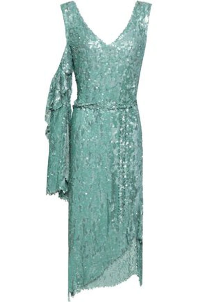 Magda Butrym Woman Cold-shoulder Sequined Tulle Dress Mint