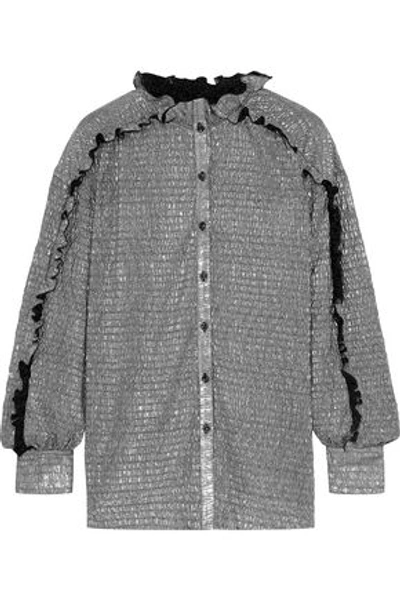 Antik Batik Kimmy Ruffle-trimmed Crinkled-lamé Shirt In Silver