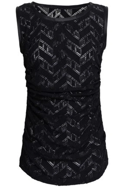 Dolce & Gabbana Woman Silk Satin-trimmed Crochet-knit Top Black