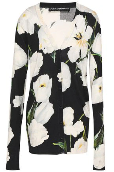 Dolce & Gabbana Woman Floral-print Cashmere And Silk-blend Cardigan Charcoal