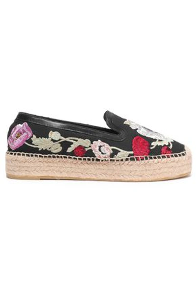 Alexander Mcqueen Woman Leather-trimmed Embroidered Canvas Espadrilles Black