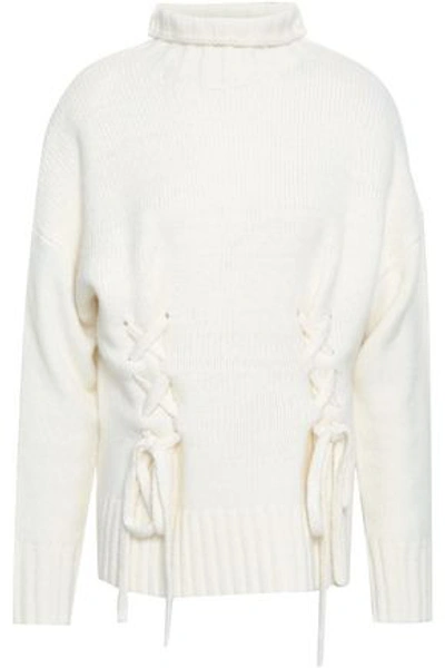 Cinq À Sept Woman Lace-up Wool-blend Turtleneck Sweater Ivory