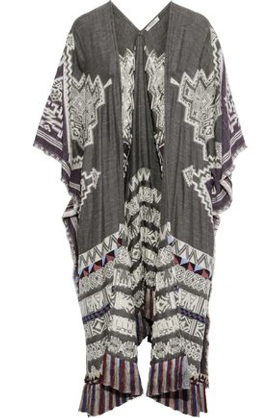 Etro Woman Fringe-trimmed Embellished Woven Kimono Black