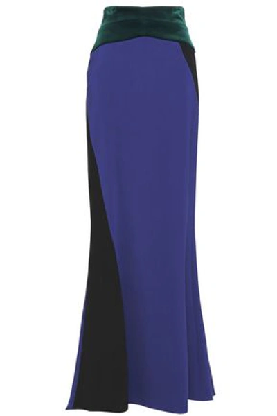 Antonio Berardi Woman Fluted Color-block Velvet And Crepe Maxi Skirt Royal Blue