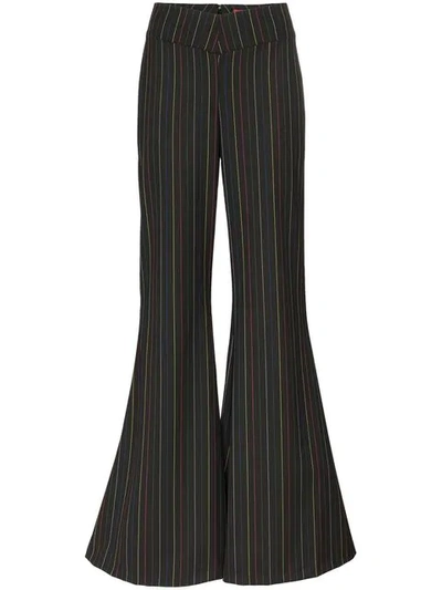 Staud Rainbow Striped Wide Flare Trousers In Black