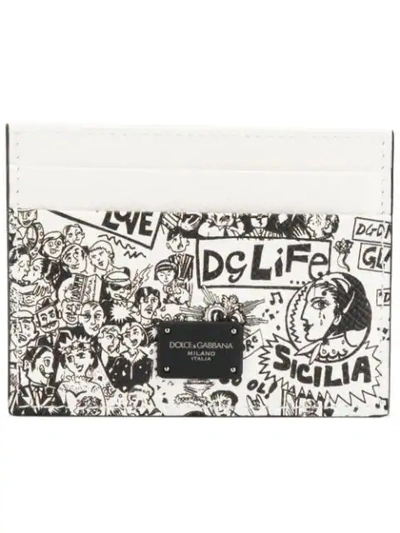 Dolce & Gabbana Graffiti Print Card Holder In White
