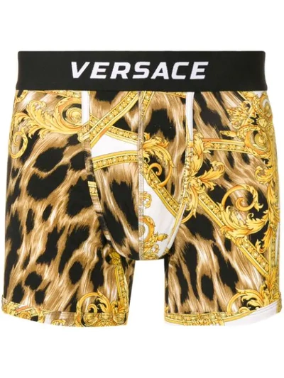 Versace Baroque Print Boxer Briefs In Yellow