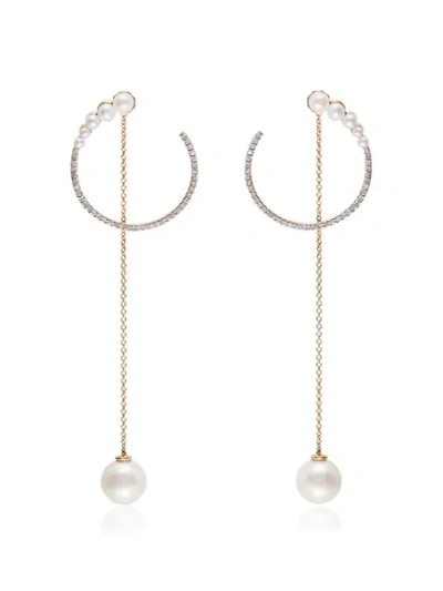 Mateo 14k White Gold Diamond And Pearl Earrings In 107 - Metallic