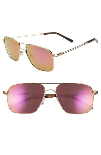 Maui Jim Haleiwa 56mm Polarizedplus2® Mirrored Navigator Sunglasses In Satin Gold/ Pink