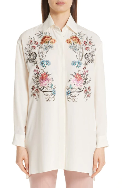 Etro Floral-embroidered Button-front Blouse In White