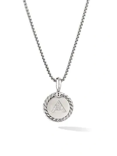 David Yurman Women's Cable Collectibles Sterling Silver & Pavé Diamond Initial Pendant Necklace In Initial A