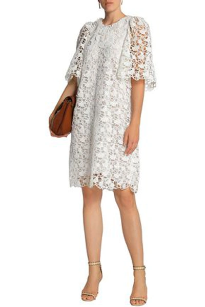 Chloé Floral-appliquéd Cotton Guipure Lace Mini Dress In White
