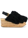 Chloé Camille Leather-trimmed Shearling Platform Slingback Sandals In Black