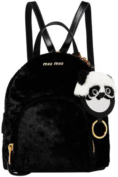 Miu Miu Woman Leather And Shearling Keychain Black