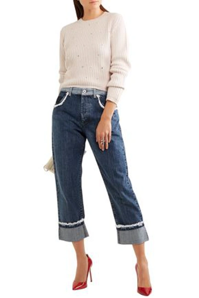 Miu Miu Woman Cropped Lace-trimmed High-rise Straight-leg Jeans Mid Denim