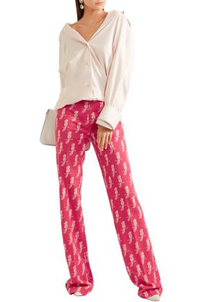 Miu Miu Woman Intarsia Wool-blend Bootcut Pants Pink