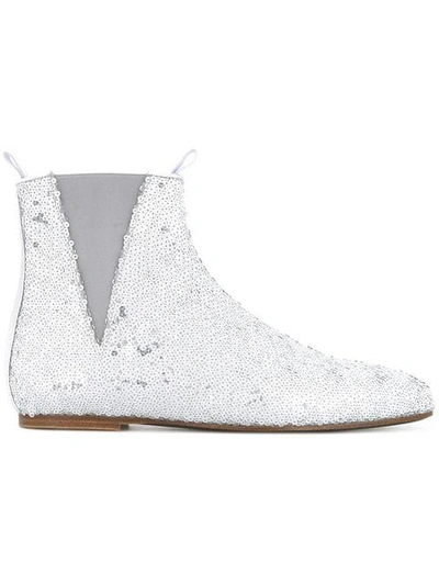 Loewe Sequined Leather Chelsea Boots In Silver
