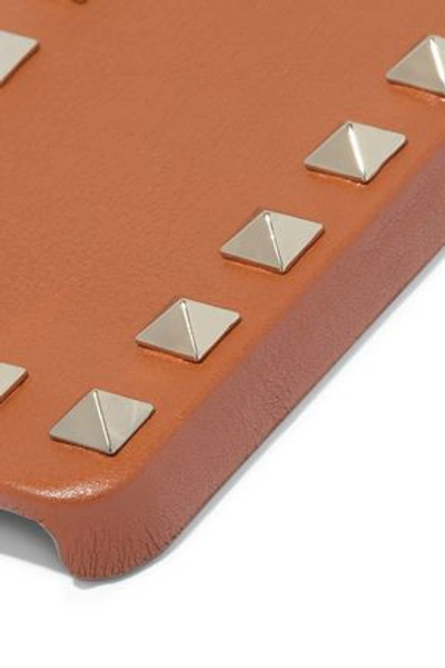 Valentino Garavani Woman Studded Textured-leather Phone Case Tan