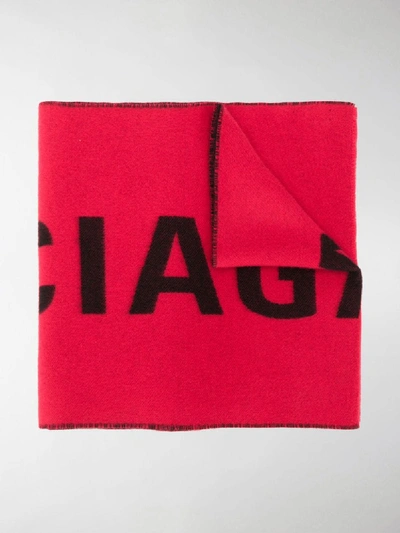 Balenciaga Logo Jacquard Wool Knit Scarf In Red