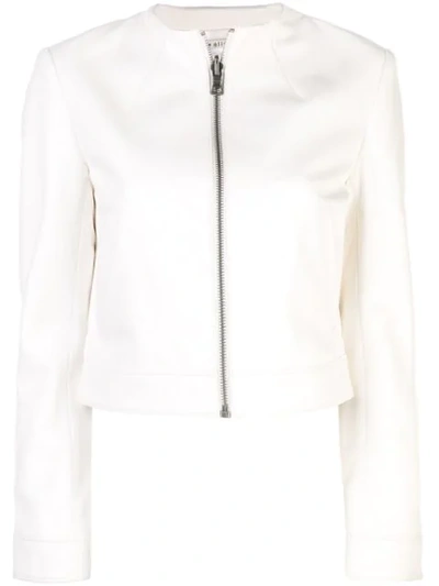 Alice And Olivia Yardley Mock-neck Zip-front Lambskin Leather Crop Jacket In White