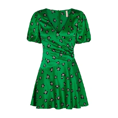 Bec & Bridge Tropicana Floral-print Silk Mini Dress In Green
