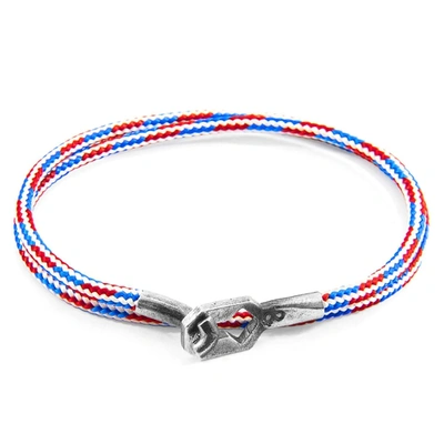 Anchor & Crew Project-rwb Red White And Blue Tenby Silver And Rope Bracelet