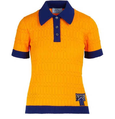 Prada Short-sleeved Polo Shirt In Mandarino+inchiostro