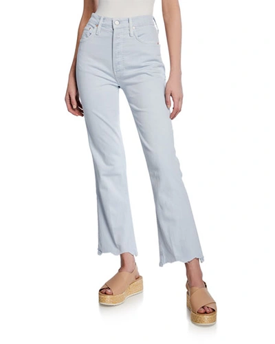 Mother The Tripper Frayed-hem Ankle Bootcut Jeans In Baby Blue