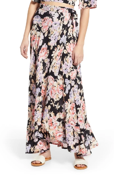 Band Of Gypsies Seville Wrap Skirt In Black/ Pink