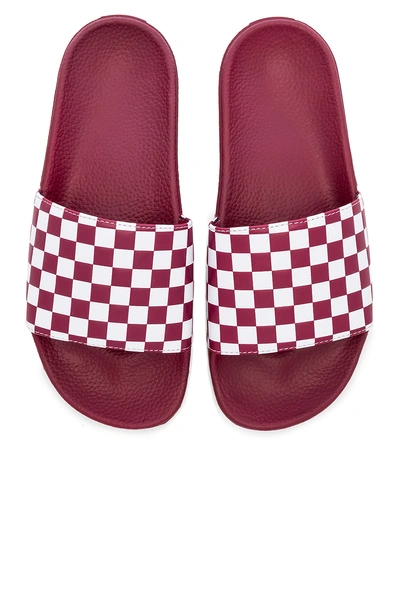 Vans Checkerboard Slides In Rhumba Red & White
