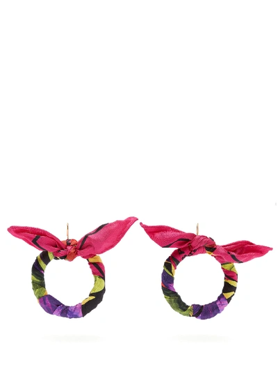 Balenciaga Floral Silk Twill Hoop Earrings In Or Jaune Et Tulipes