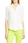 L Agence Isa Shirred-sleeve Collared Button-up Blouse In Ivory