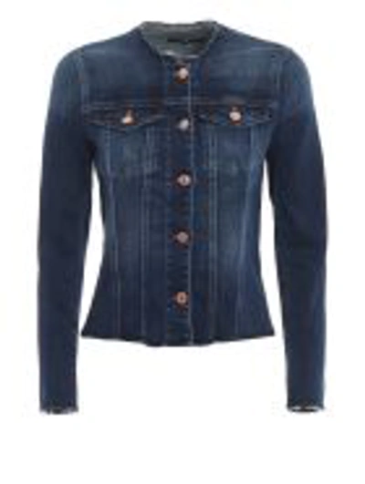 7 For All Mankind Frayed Denim Jacket In Dark Blue